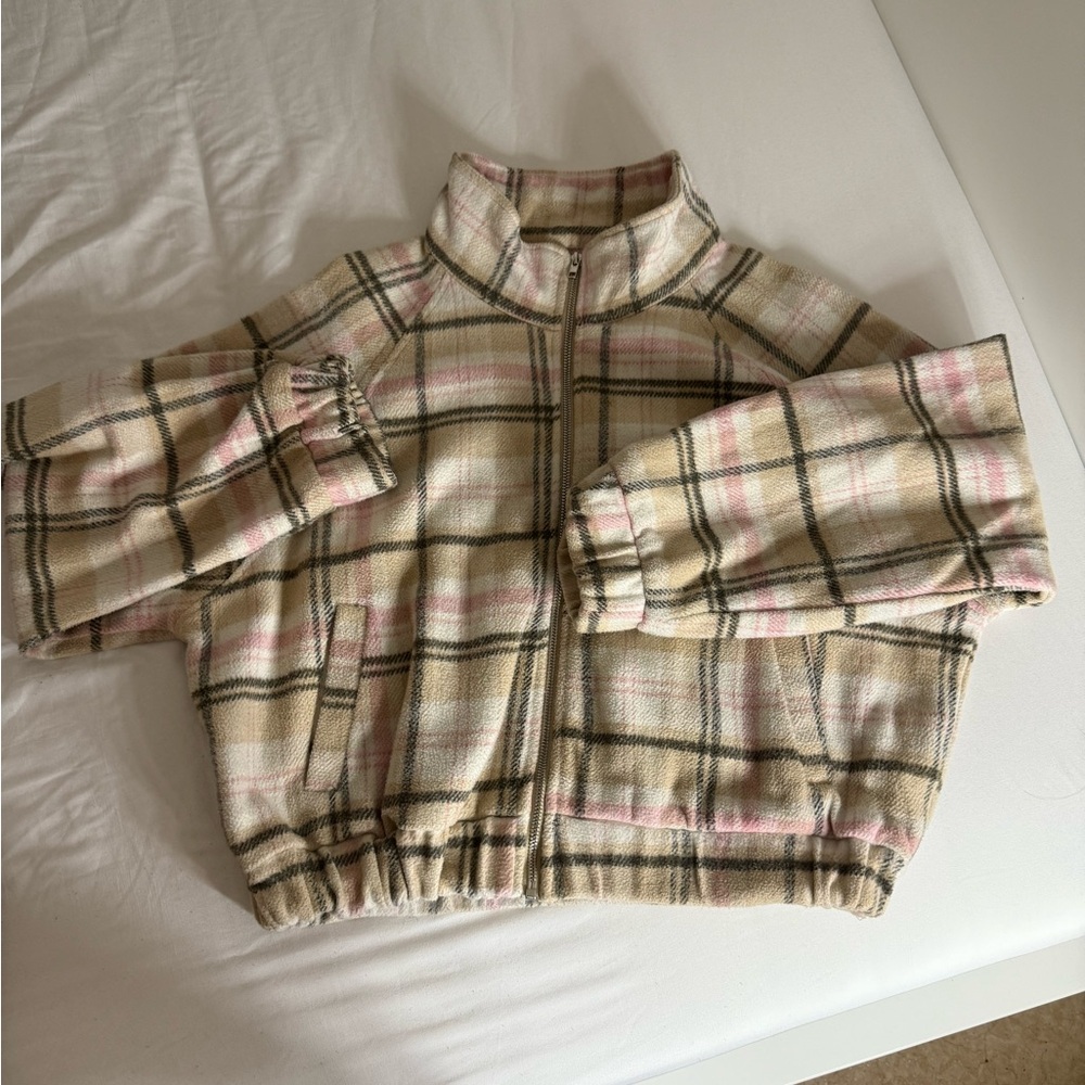HYFVE Checkered Zip-Up Jacket in Cream and Pink